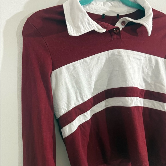 Striped Collared Rugby Top in Burgundy and White - Picture 8 of 9